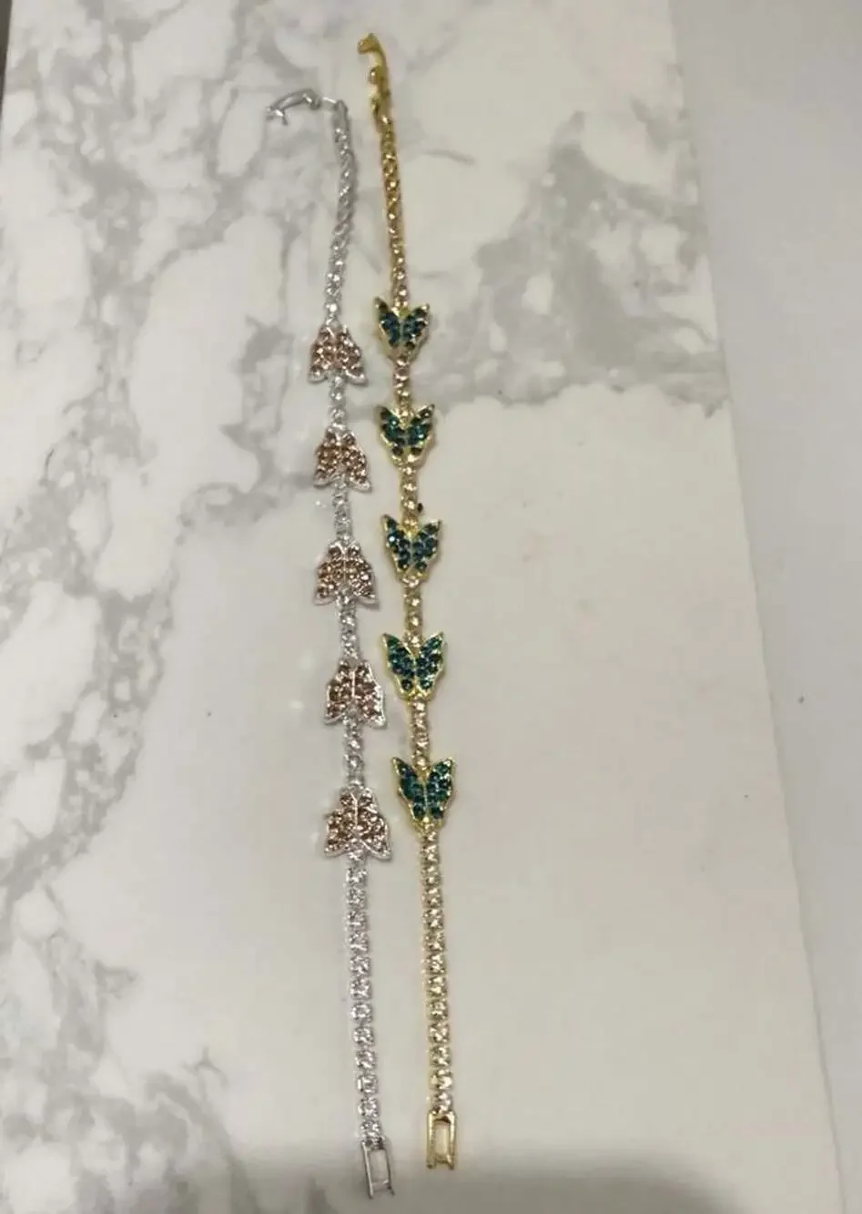 Set of 2 Butterfly Tennis Bracelets with Rhinestones